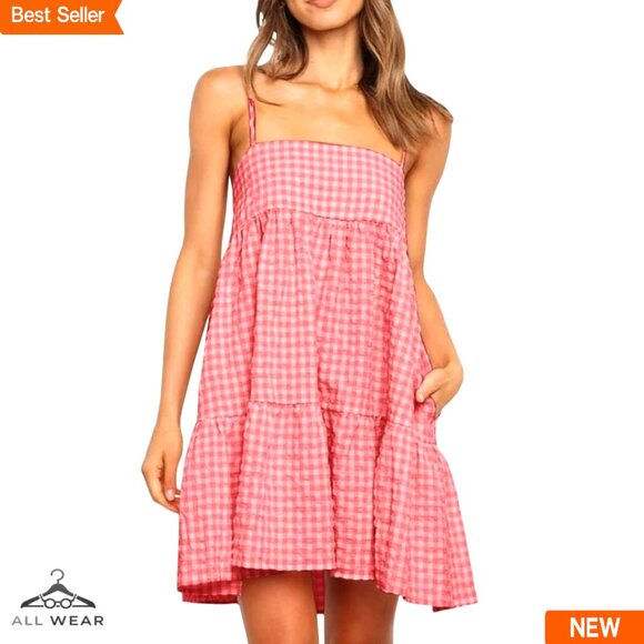 Dresses & Skirts - Summer Plaid Mini Dress Spaghetti Strap Sleeveless A-Line Beach Sundress with
